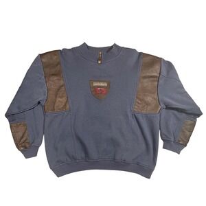 Vintage Expressions Pullover Sweatshirt Leather Accents Mens Lg Blue Y2K 90s‎